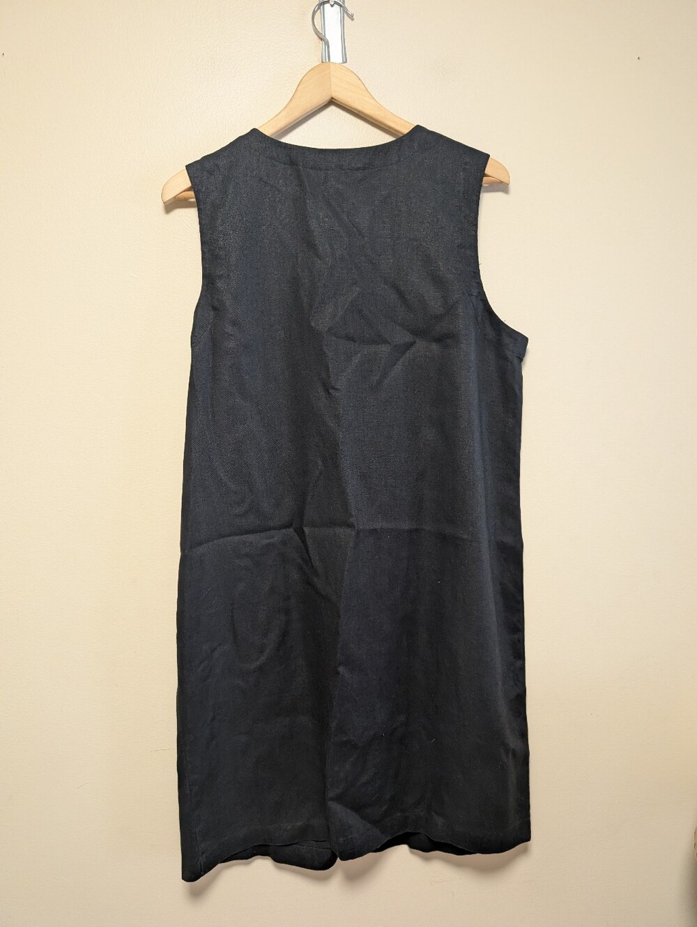 Rafaella Black 100% Linen Button Front Shift Dress Size 12 Minimalist Coastal - Picture 2 of 5